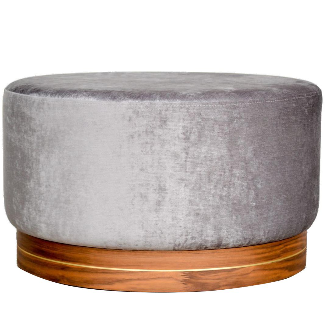 La Sorella, Scandinavian Big Pouf in Blue Velvet on Smoked Oak Base, Steel Décor For Sale