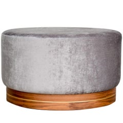 La Sorella, Scandinavian Big Pouf in Blue Velvet on Smoked Oak Base, Steel Décor