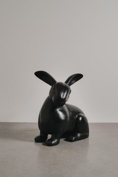 Contemporary Large Rabbit Sculpture in Black Lacquer by Robert Kuo, Limited
