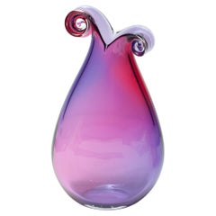 Contemporary Large Red and Purple Curly Blown Glass Vase