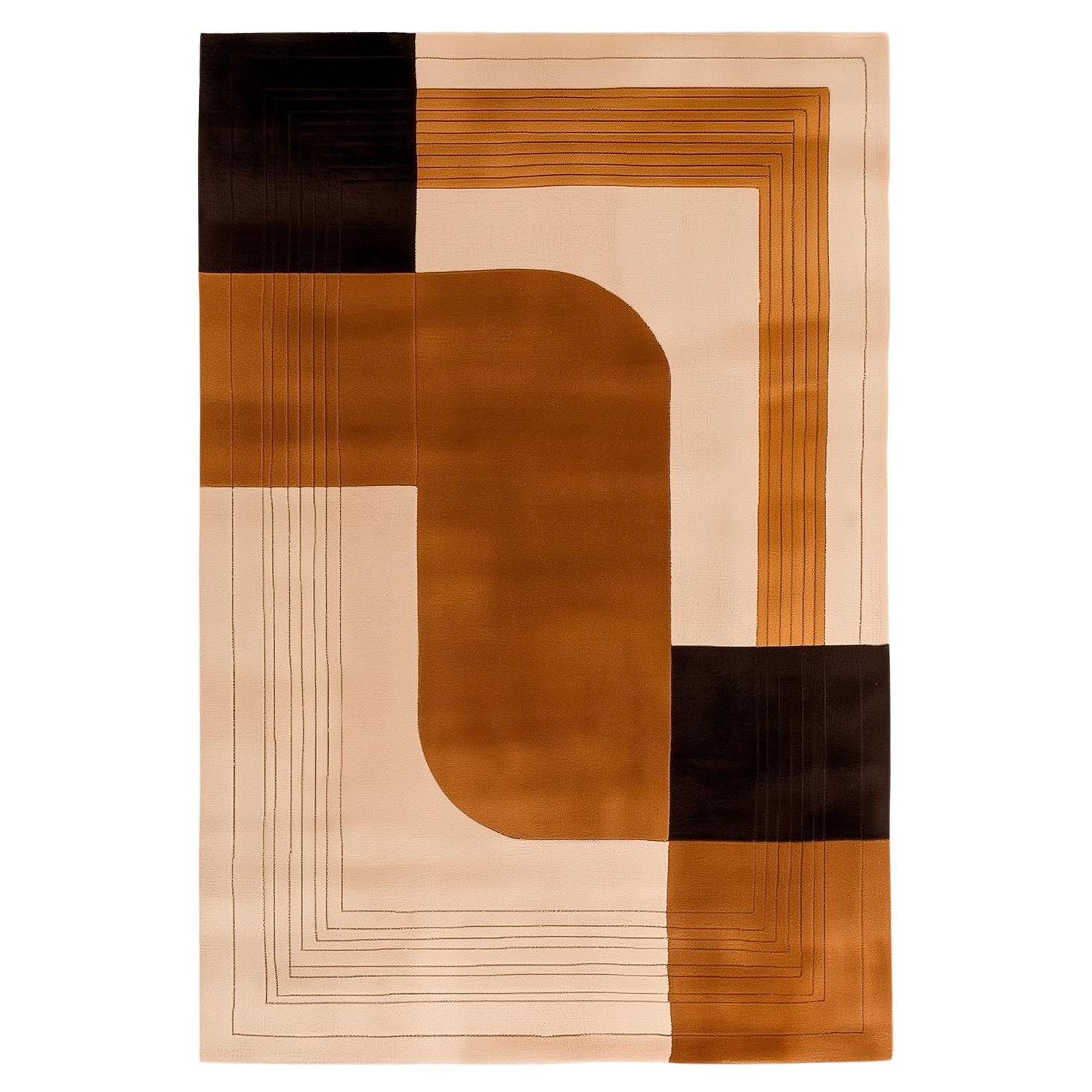 Alfombra Grande Contemporánea Patrón Moderno Orgánico Beige, Marrón, Naranja, Negro
