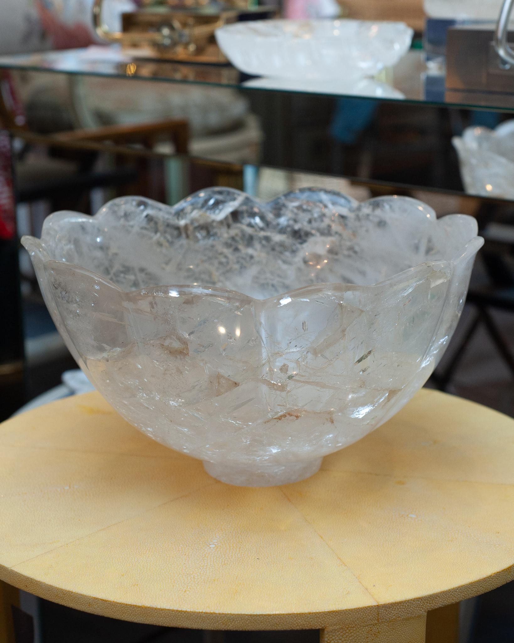 Contemporary Large Scale Scalloped Rock Crystal Bowl with Foot In New Condition For Sale In Toronto, ON