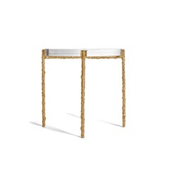 Contemporary Large Side Table With Crystal Acrylic Top & Brass Legs