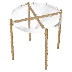 Contemporary Large Side Table With Crystal Acrylic Top & Brass Legs