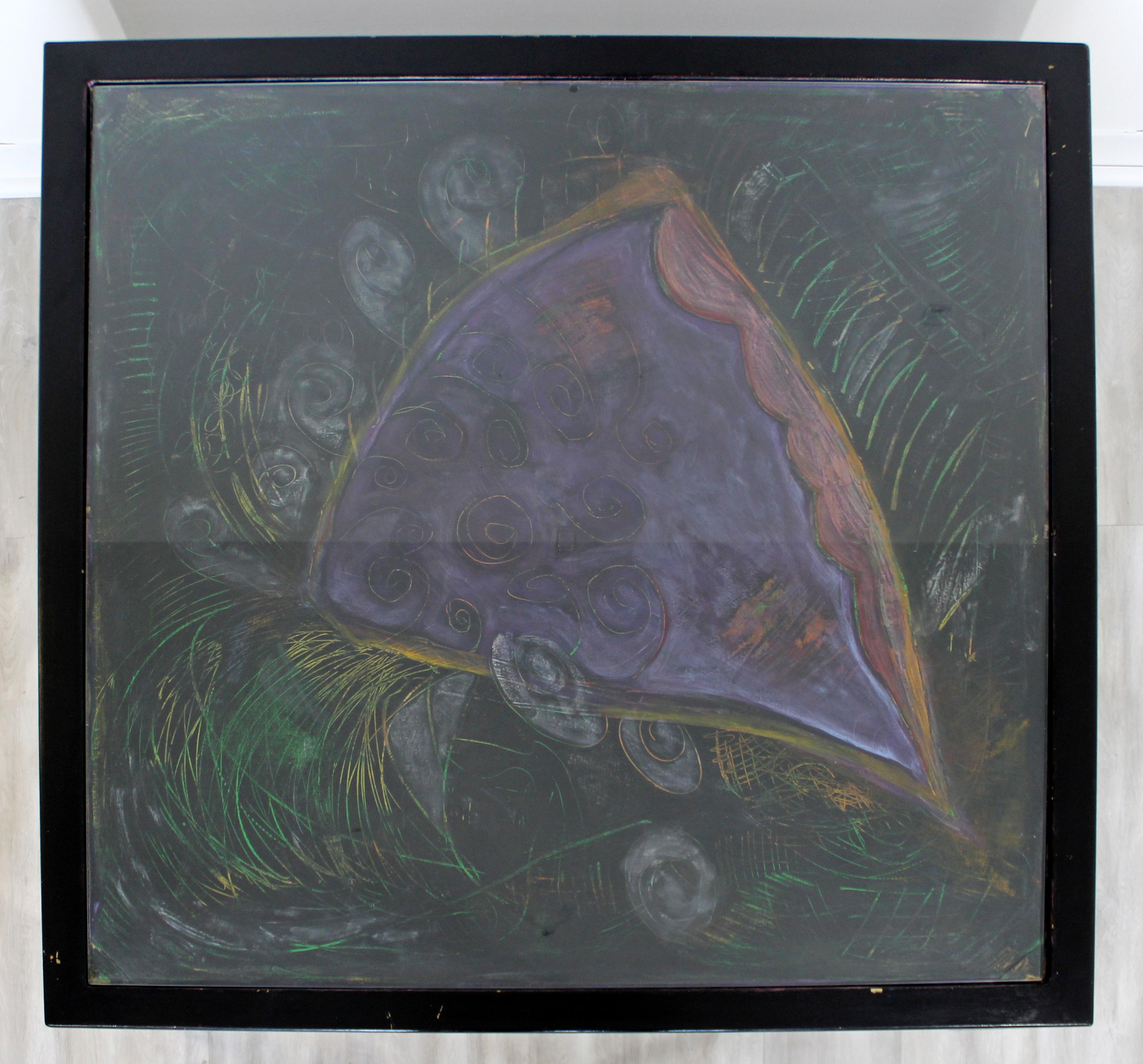 20th Century Contemporary Large Square Black Pastel & Glass Coffee Table Artist Lois Teicher