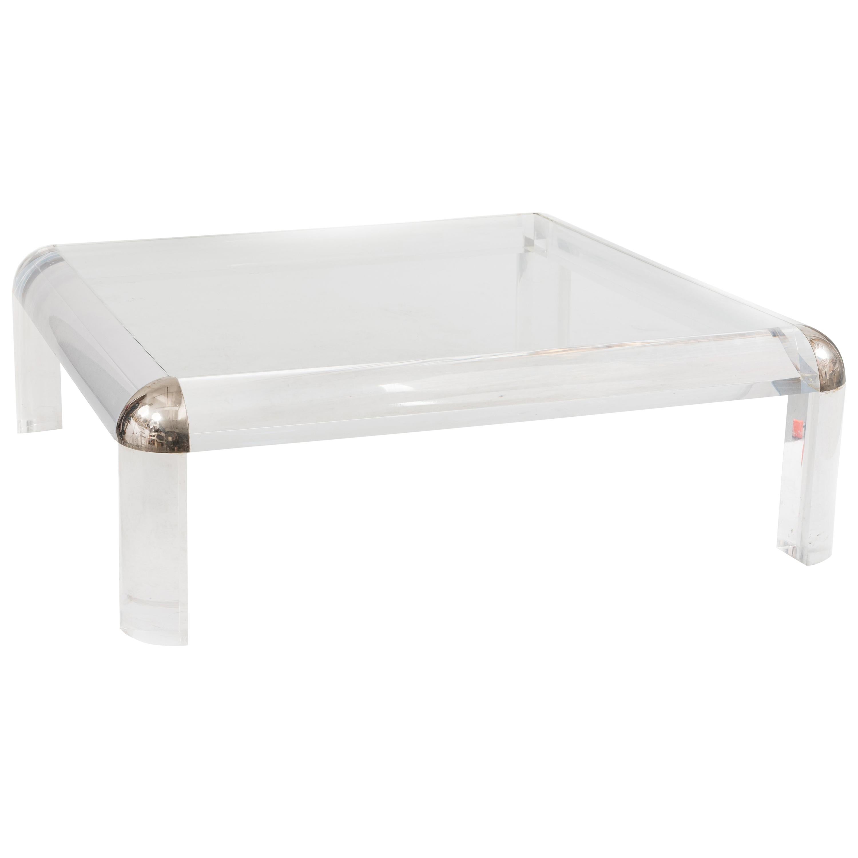 Contemporary Large Square Lucite Coffee Table
