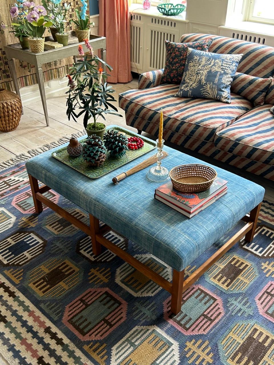 Belgian Contemporary Large Stool Upholstered with Vintage African Textile, Belgium