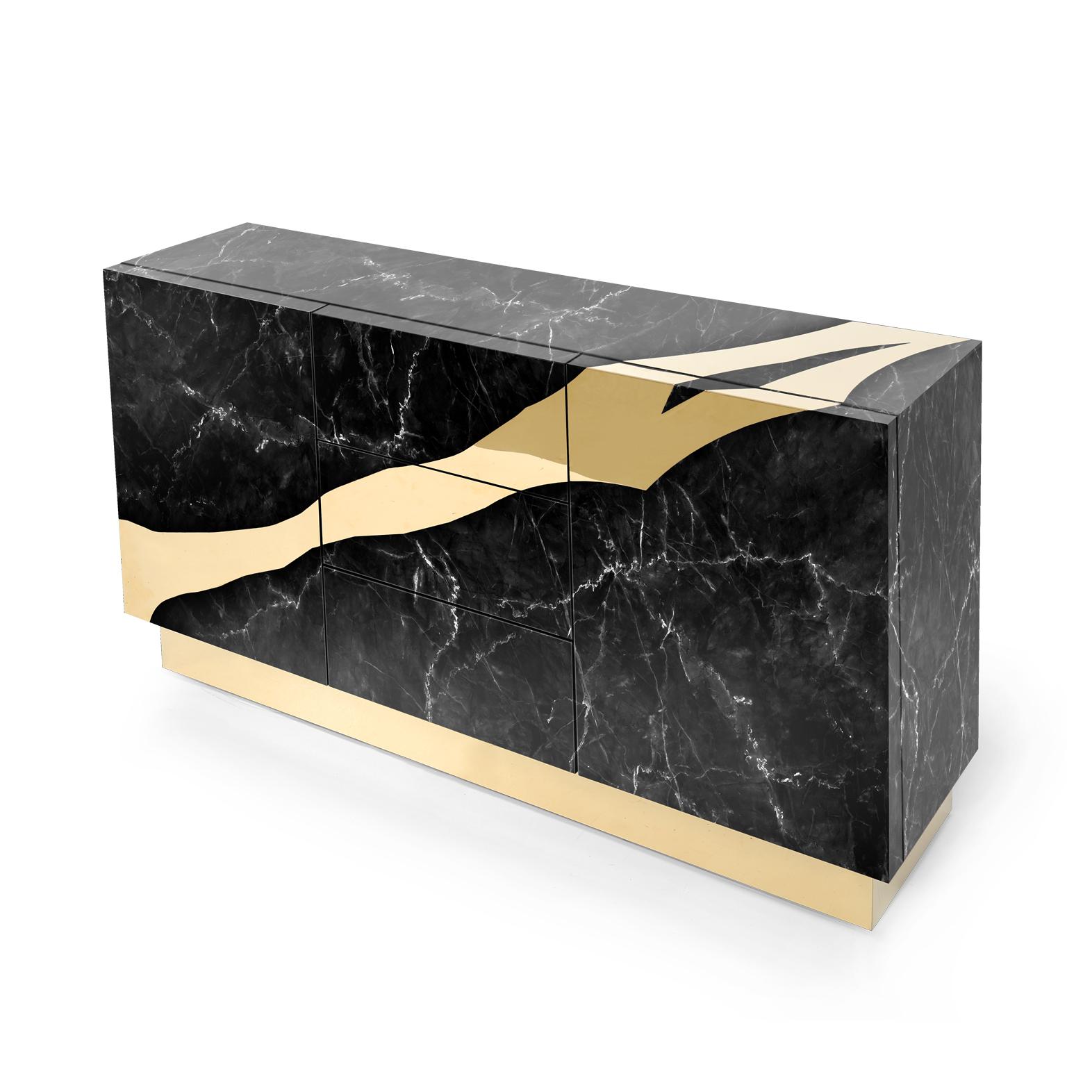 Contemporary Black Marble Sideboard with Brass Accents In New Condition For Sale In Riga, LV