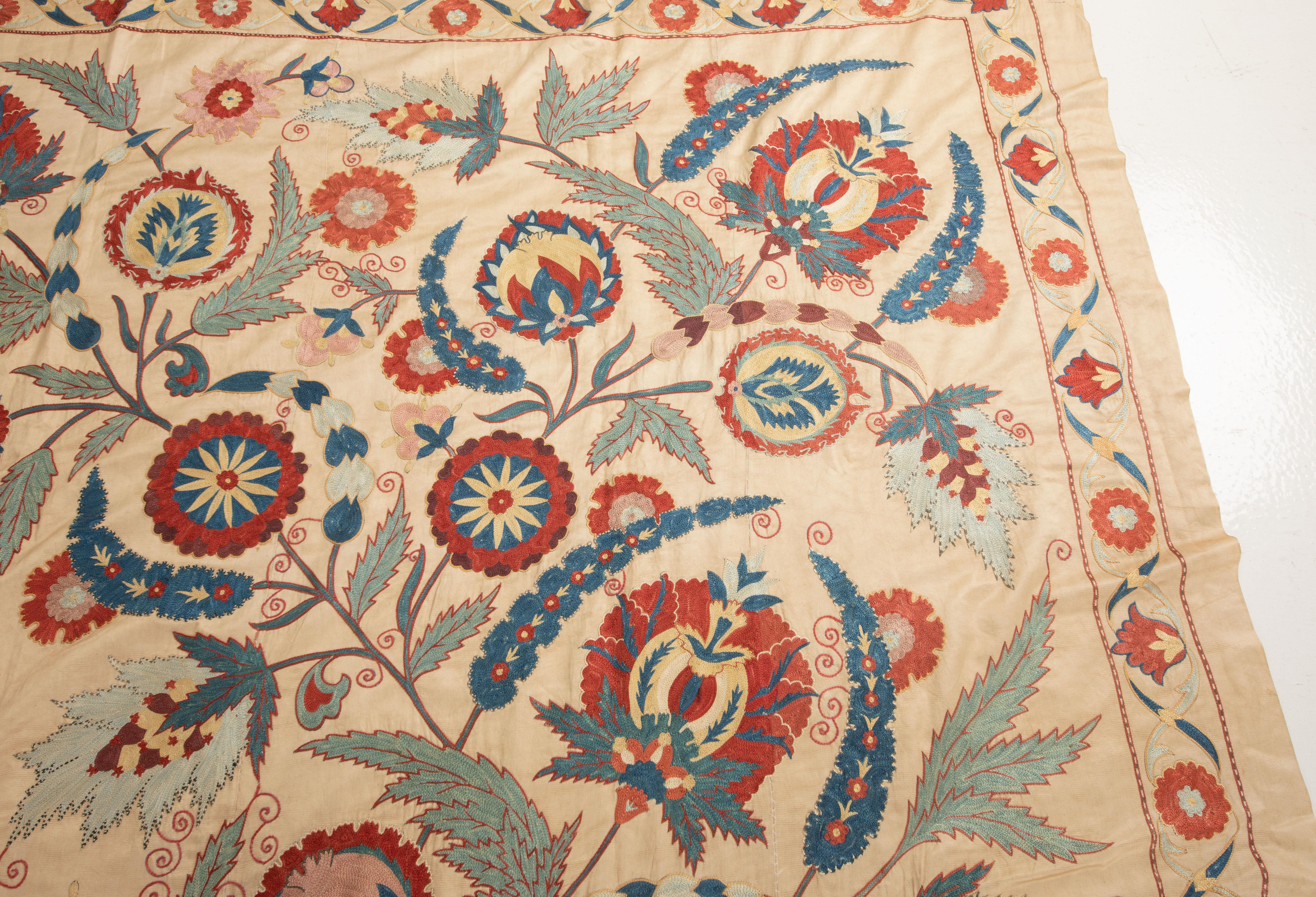 Contemporary Large Suzani Done in the Style of Ottoman Embroidery, Uzbekistan For Sale 5