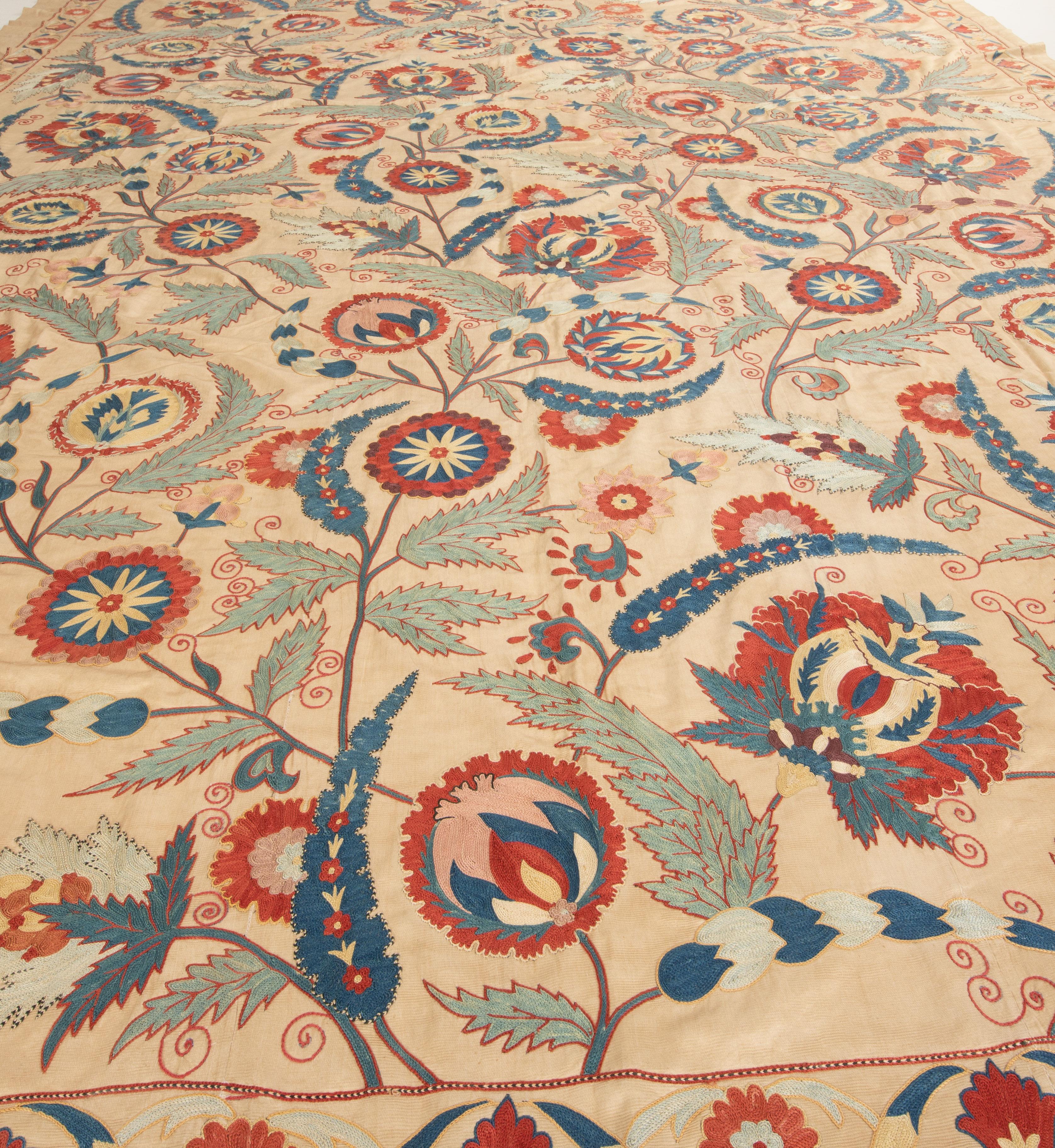Contemporary Large Suzani Done in the Style of Ottoman Embroidery, Uzbekistan For Sale 6