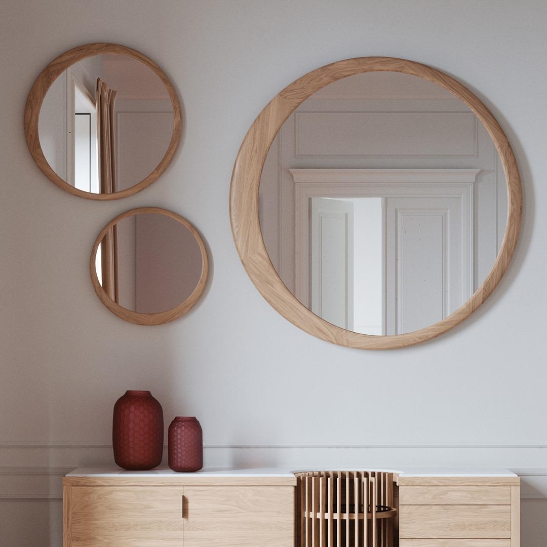 Contemporary Large Wall Mirror with Wooden Frame For Sale 6