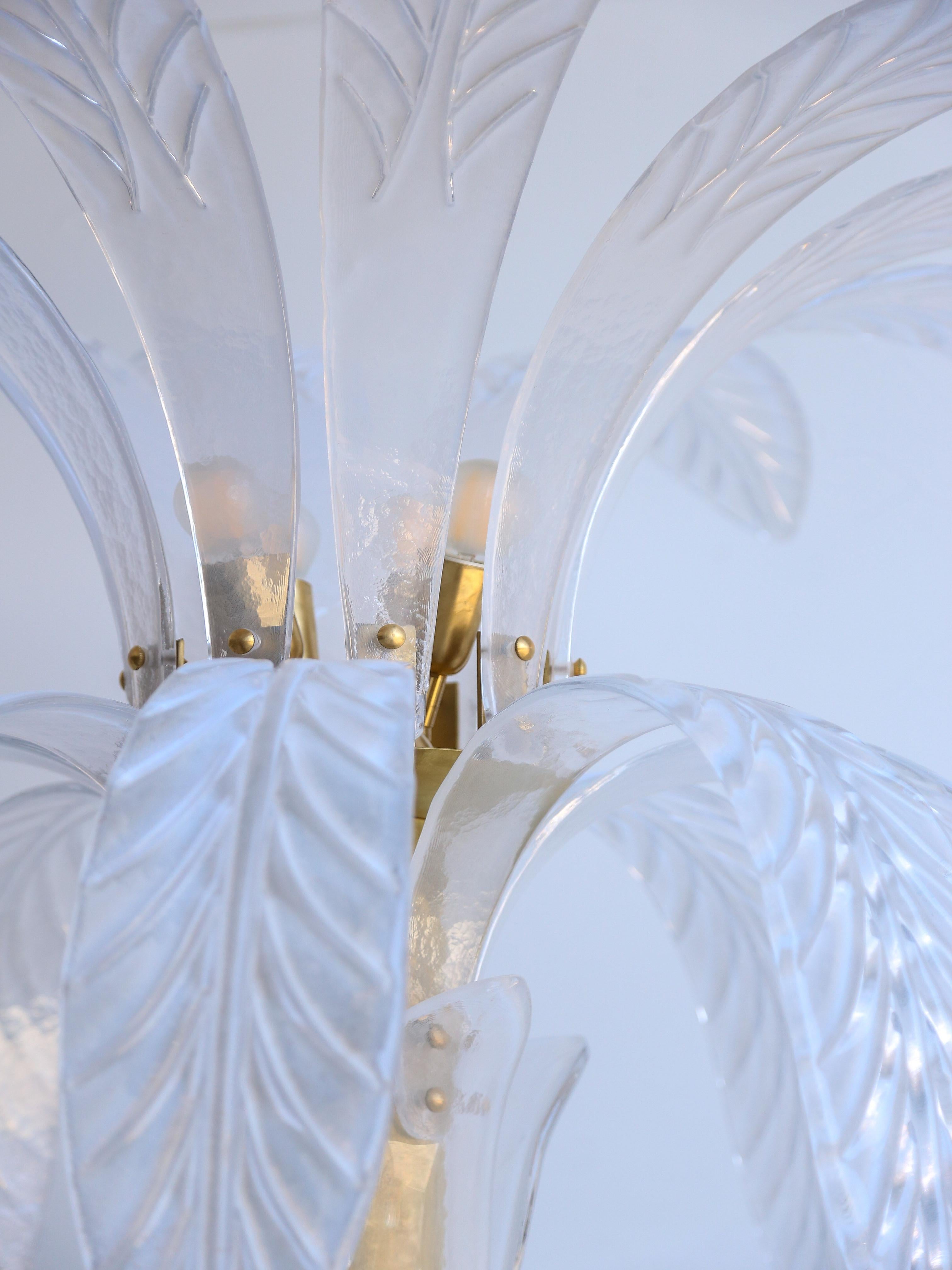 XXI secolo e contemporaneo Lampada da terra a forma di palma in ottone e vetro di Murano, contemporanea e di grandi dimensioni in vendita