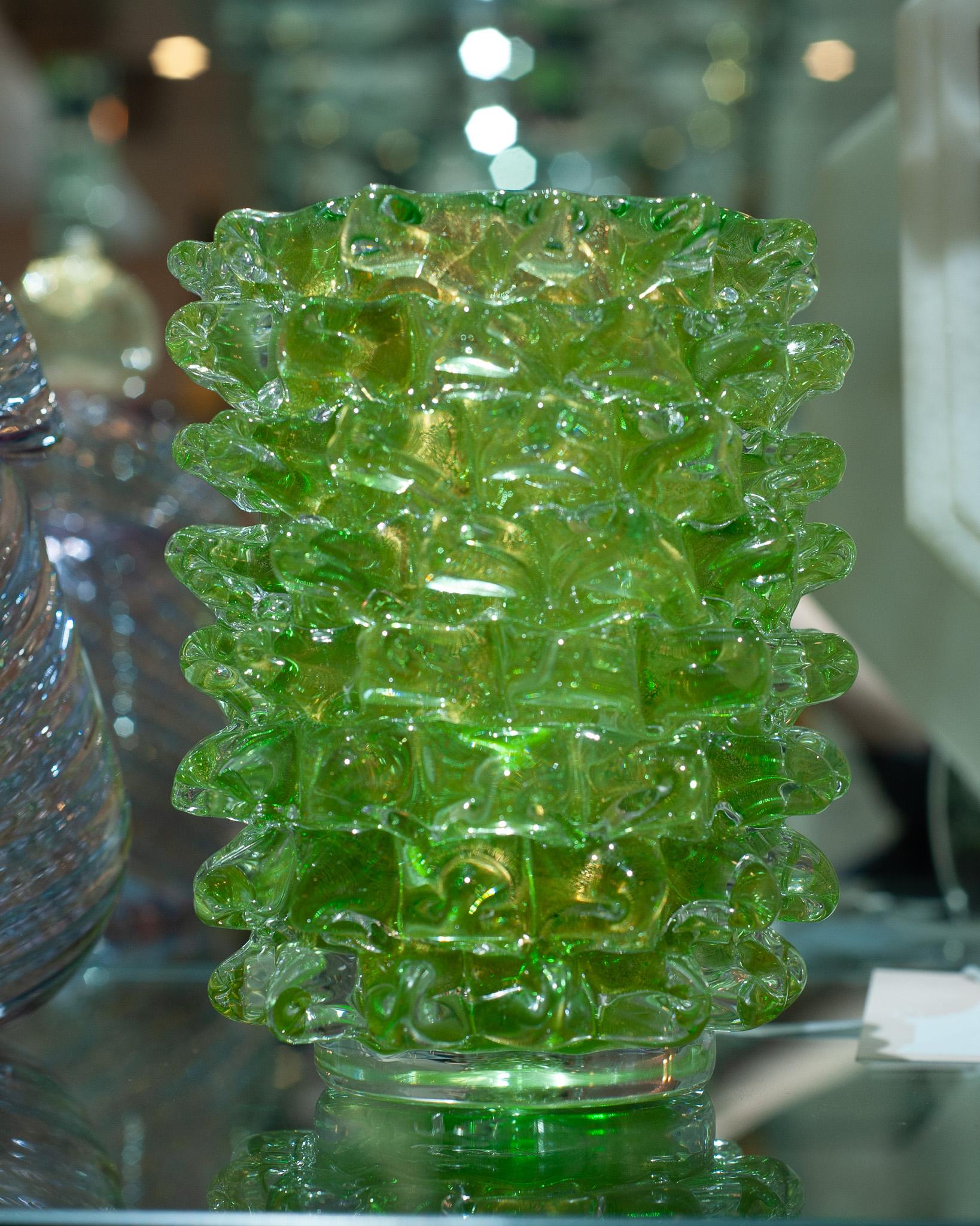 A spectacular large contemporary yellow green Murano vase with 