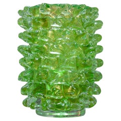 Grand vase contemporain en verre de Murano jaune, vert et or "Rostrato".