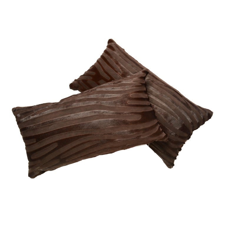 Contemporary Laser Cut Zebra Print Cowhide Hair Lumbar Pillow For Sale