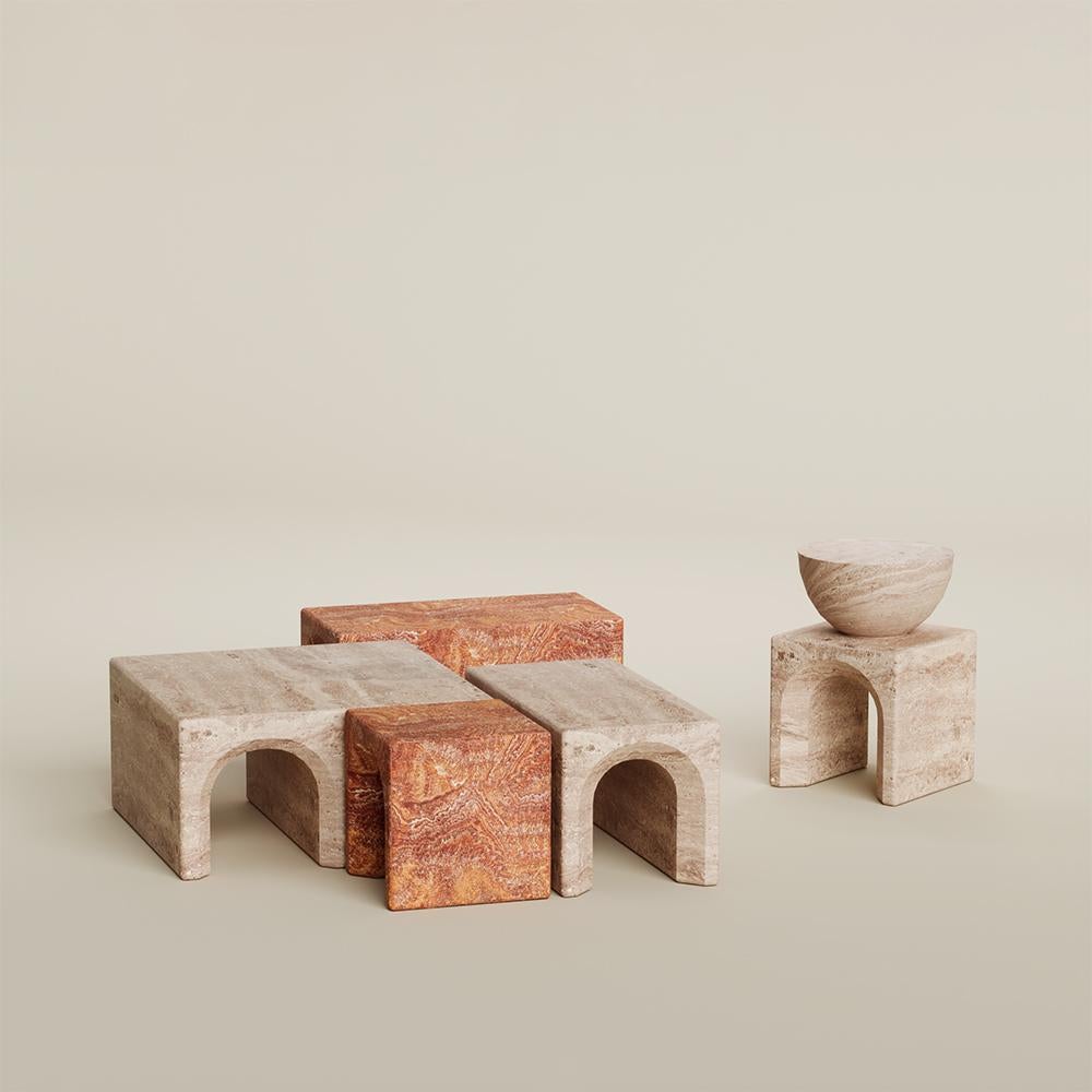 Moderne Table basse contemporaine en marbre travertin Lätt 03 en vente