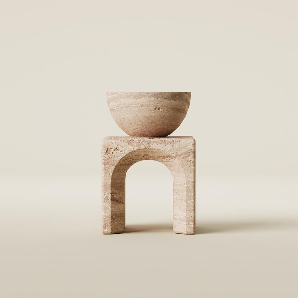 Modern Contemporary Lätt Travertine Marble Low Side Table For Sale