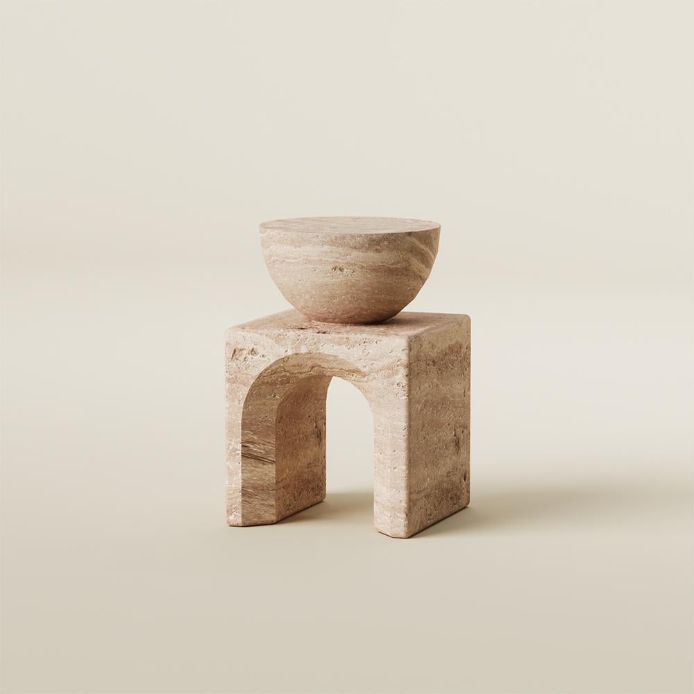 Mexican Contemporary Lätt Travertine Marble Low Side Table For Sale