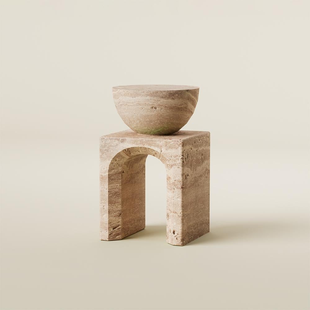 Mexican Contemporary Lätt Travertine Marble Side Table For Sale