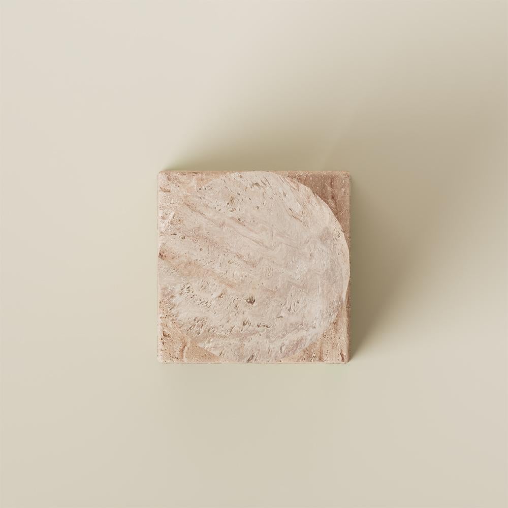 Hand-Crafted Contemporary Lätt Travertine Marble Side Table For Sale