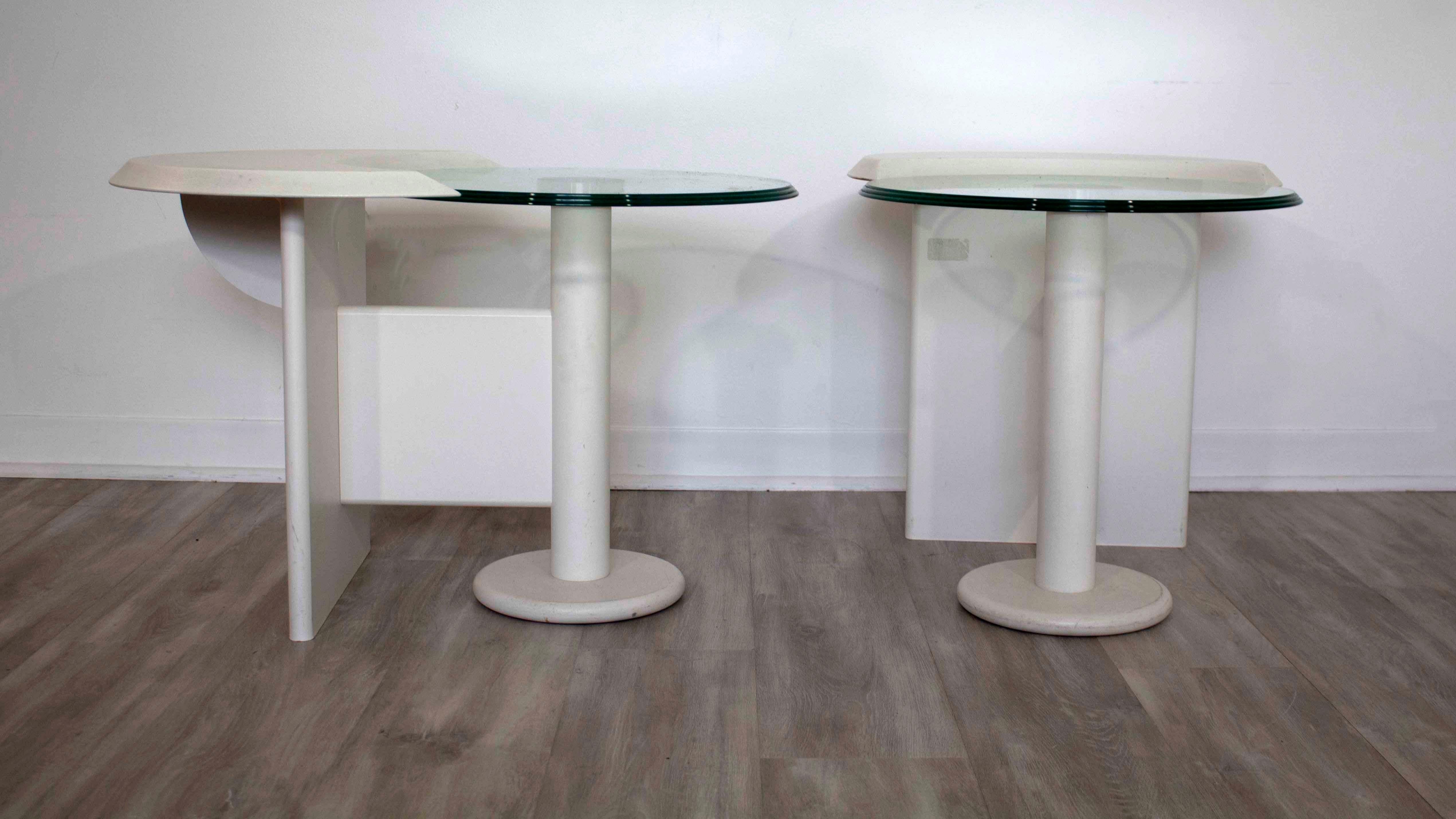 Canadian Contemporary Laurier Modernist Pair of Side Tables with Glass Top