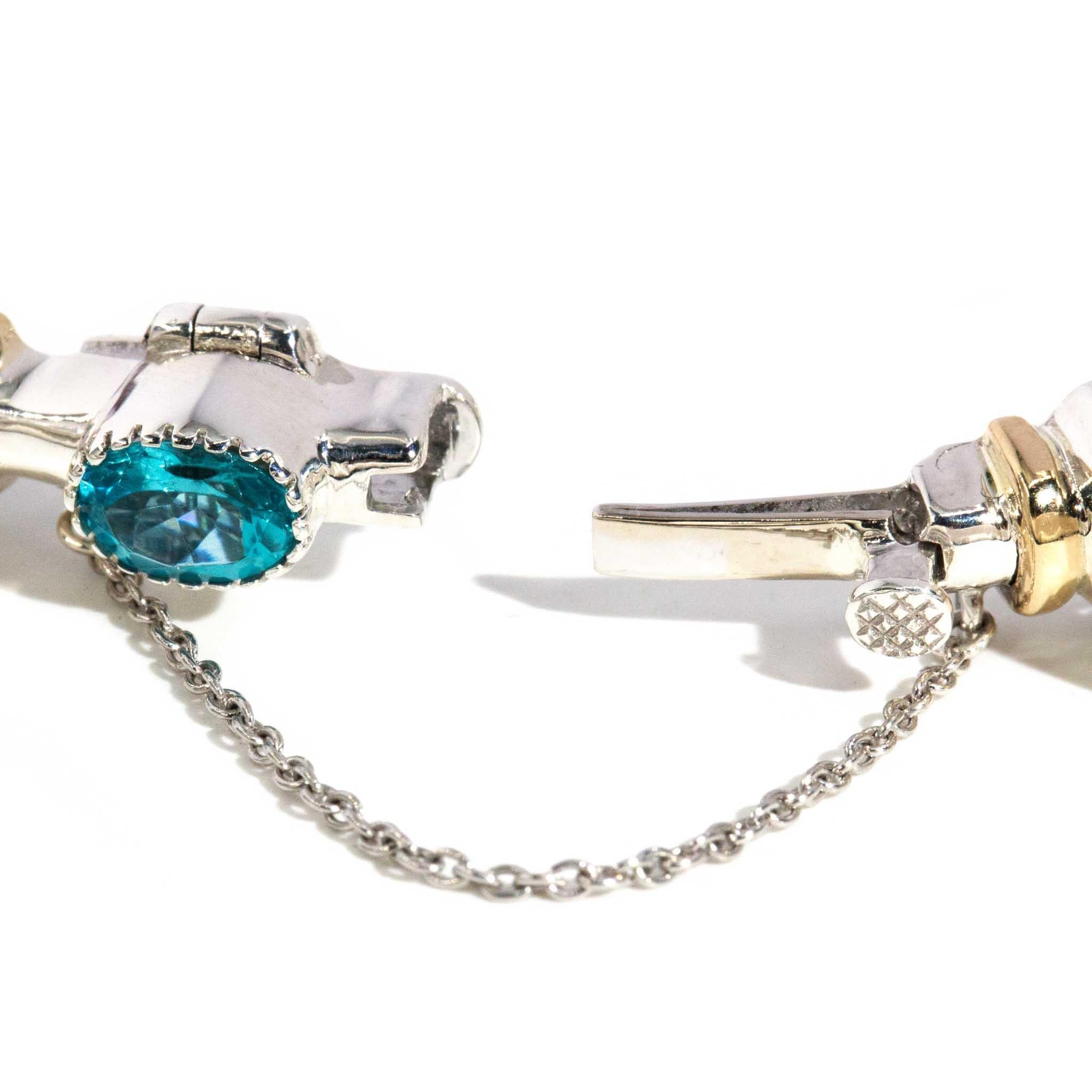 Contemporary Lavender Kunzite & Aqua Apatite Bangle Sterling Silver For Sale 4