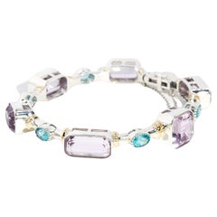Contemporary Lavender Kunzite & Aqua Apatite Bangle Sterling Silver