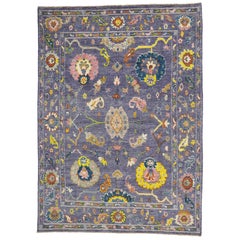 Contemporary Lavender-Purple Rug with Oushak Design and Modern Style