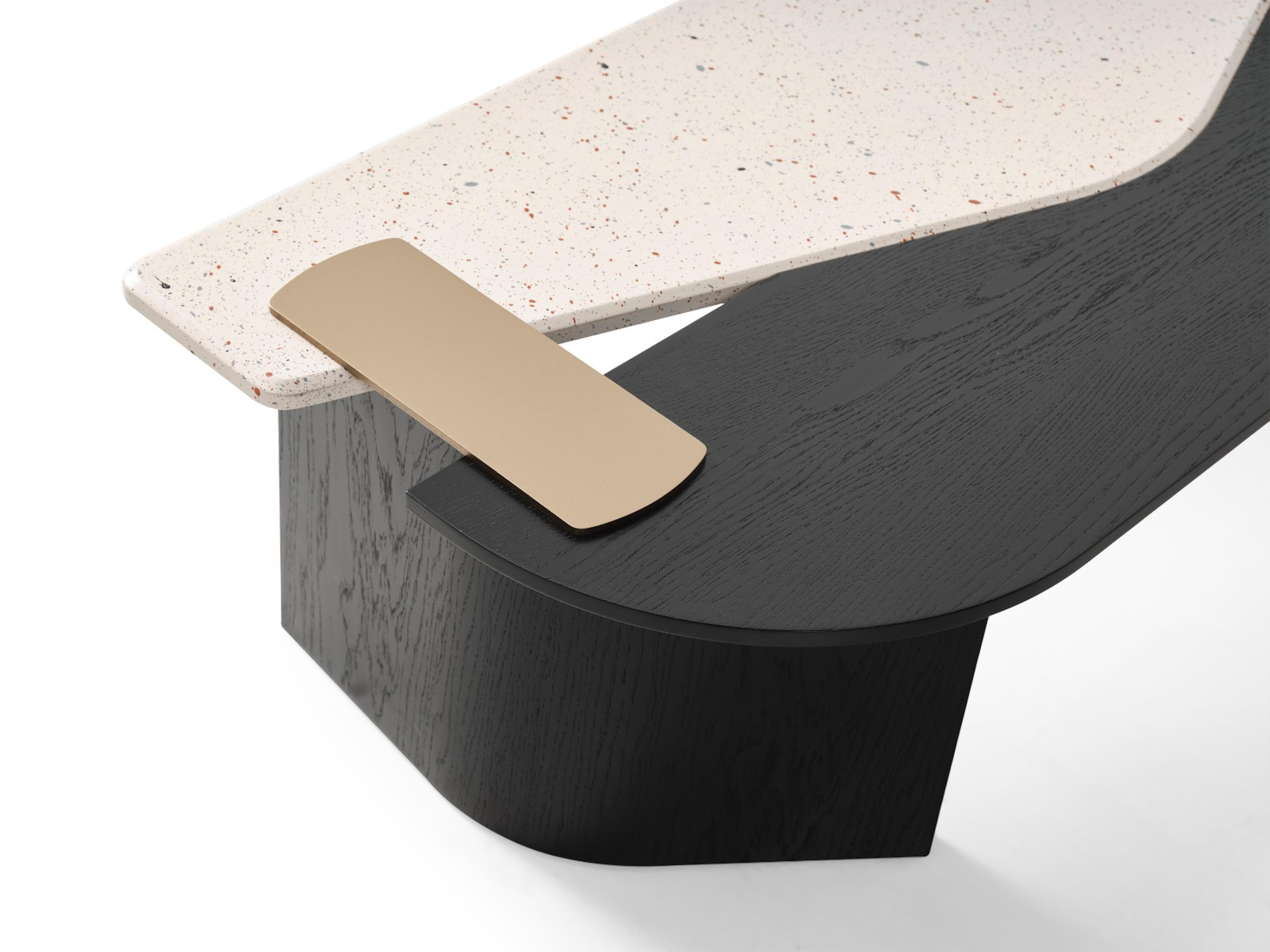 Brass Contemporary Layered Wood Coffee Table in Sculptural Form – Handmade For Sale