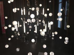 Contemporary "Le Merveilleux Black" Chandelier Painted Steel, Alabaster, Glass