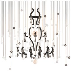 Contemporary "Le Merveilleux Black" Chandelier Painted Steel, Alabaster, Glass