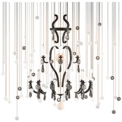 Contemporary "Le Merveilleux Black" Chandelier Painted Steel, Alabaster, Glass