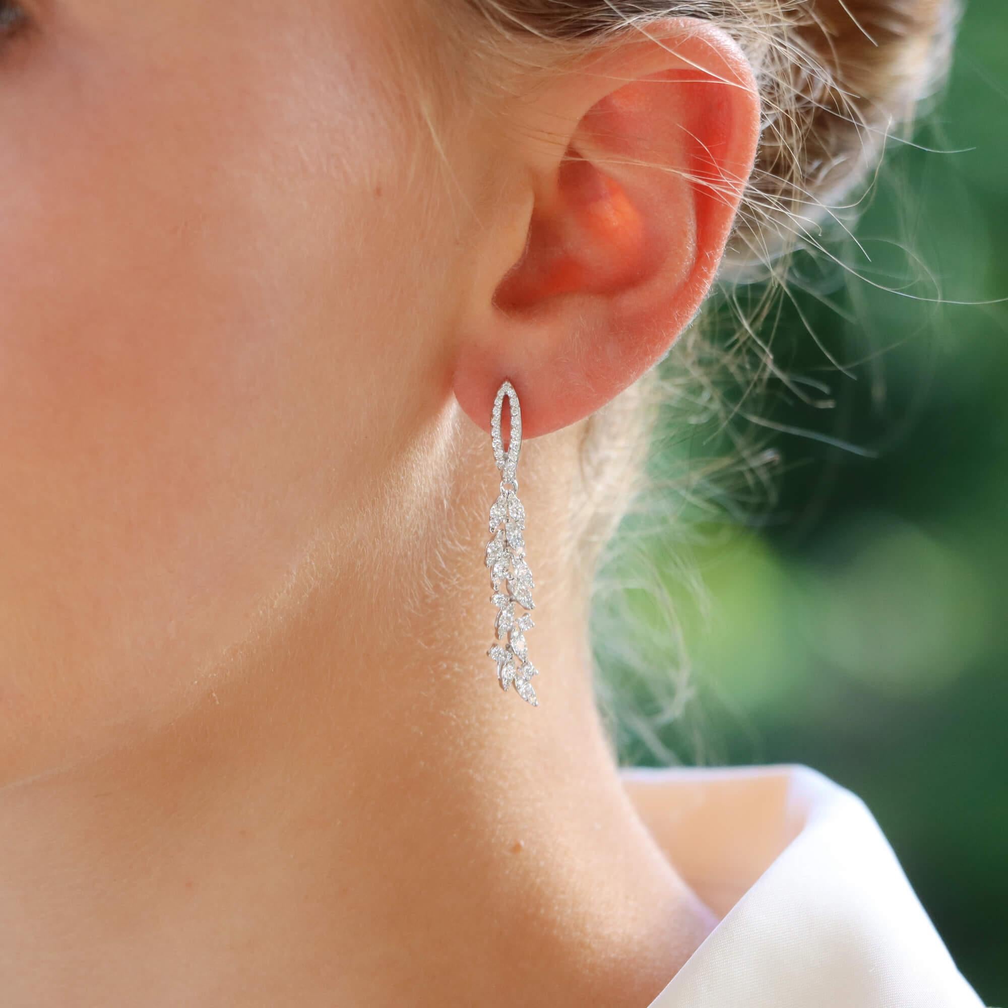 white gold leaf earrings