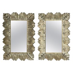 Contemporary, Blattmotiv, Murano Glas, Silber vergoldet, Wandspiegel, Italien, 21.