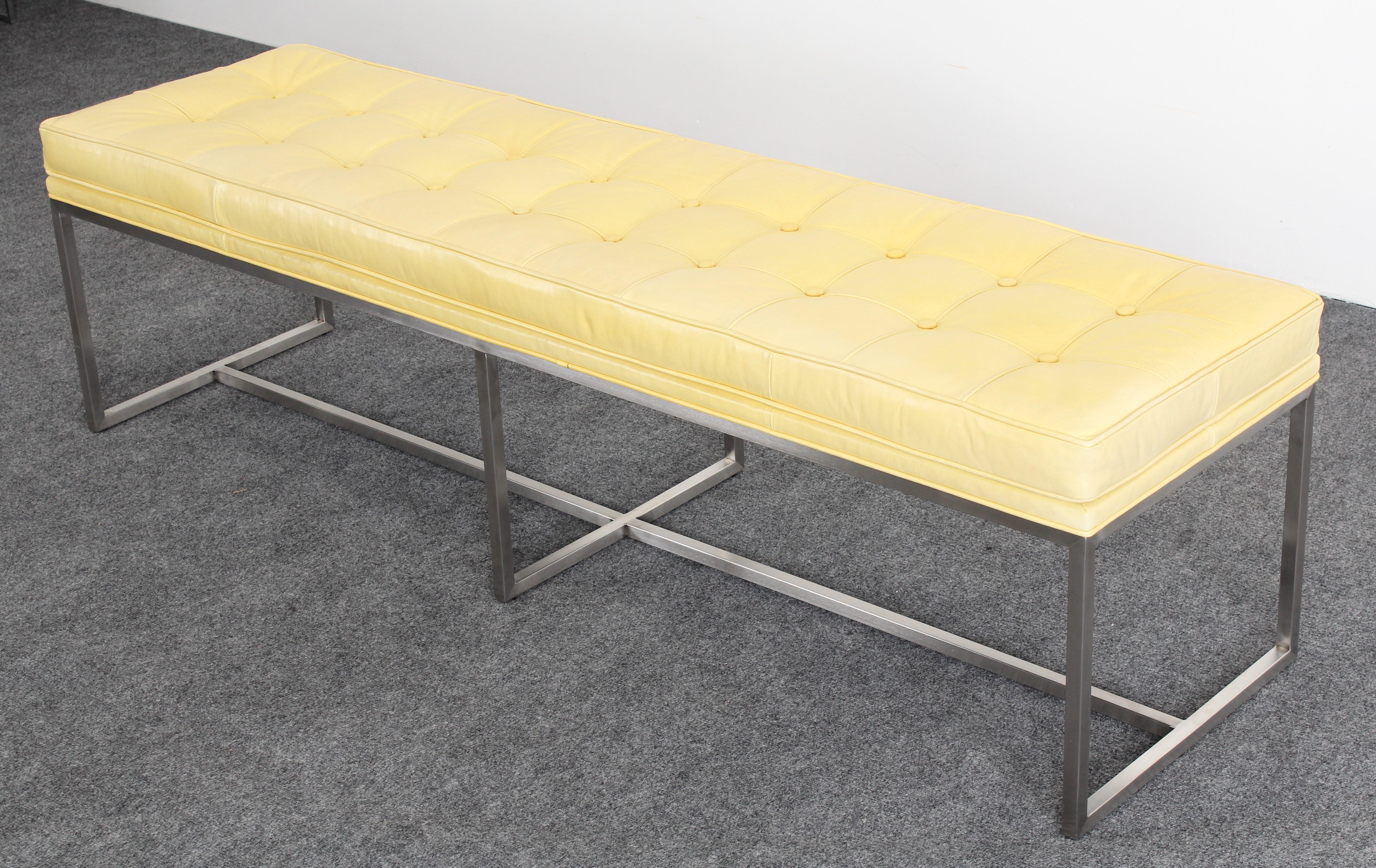 Modern Contemporary Leather and Stainless Steel Bench, 2013