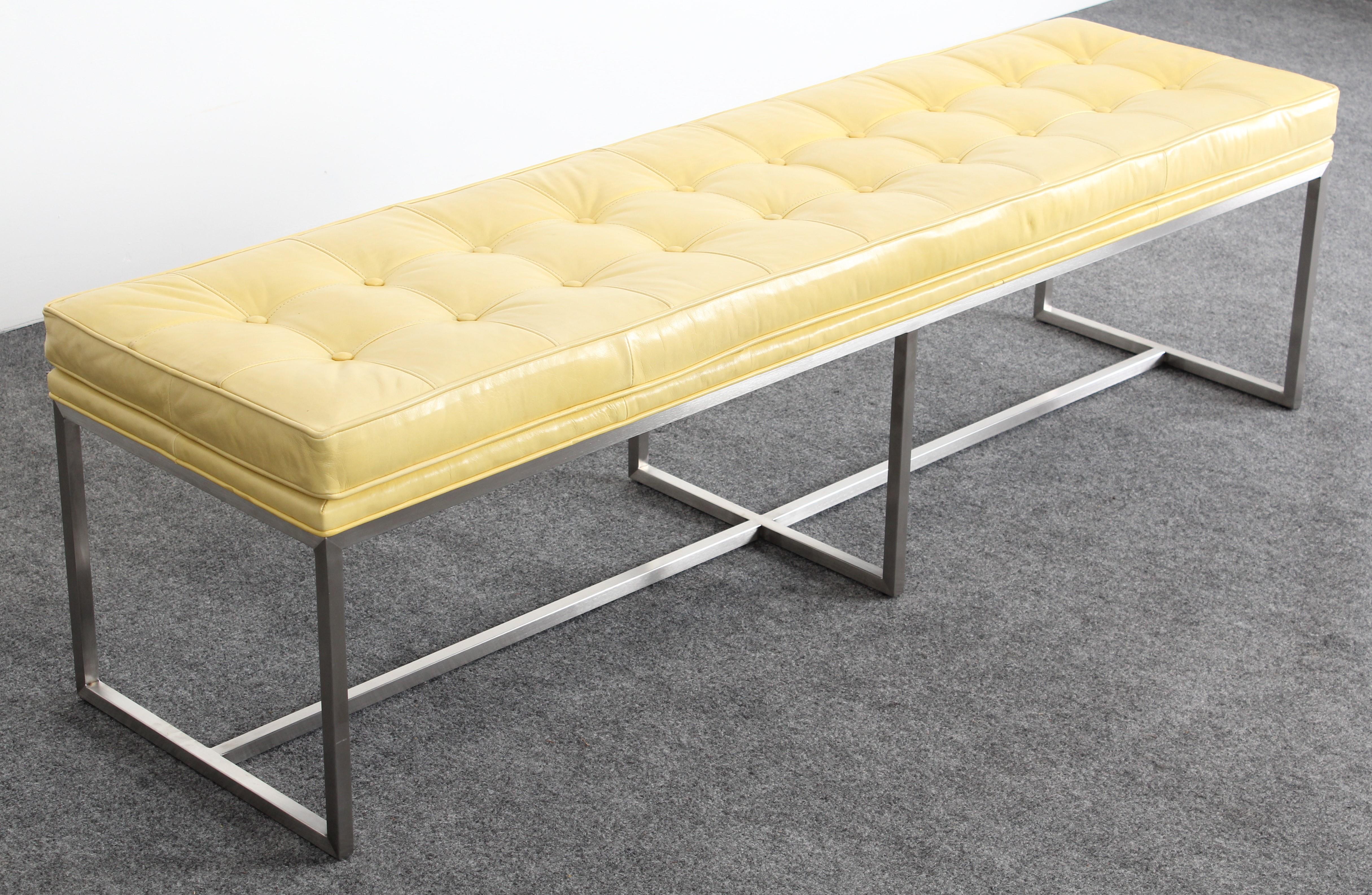 American Contemporary Leather and Stainless Steel Bench, 2013