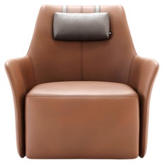 Contemporary Leather Armchair with High Back & Swivel Base