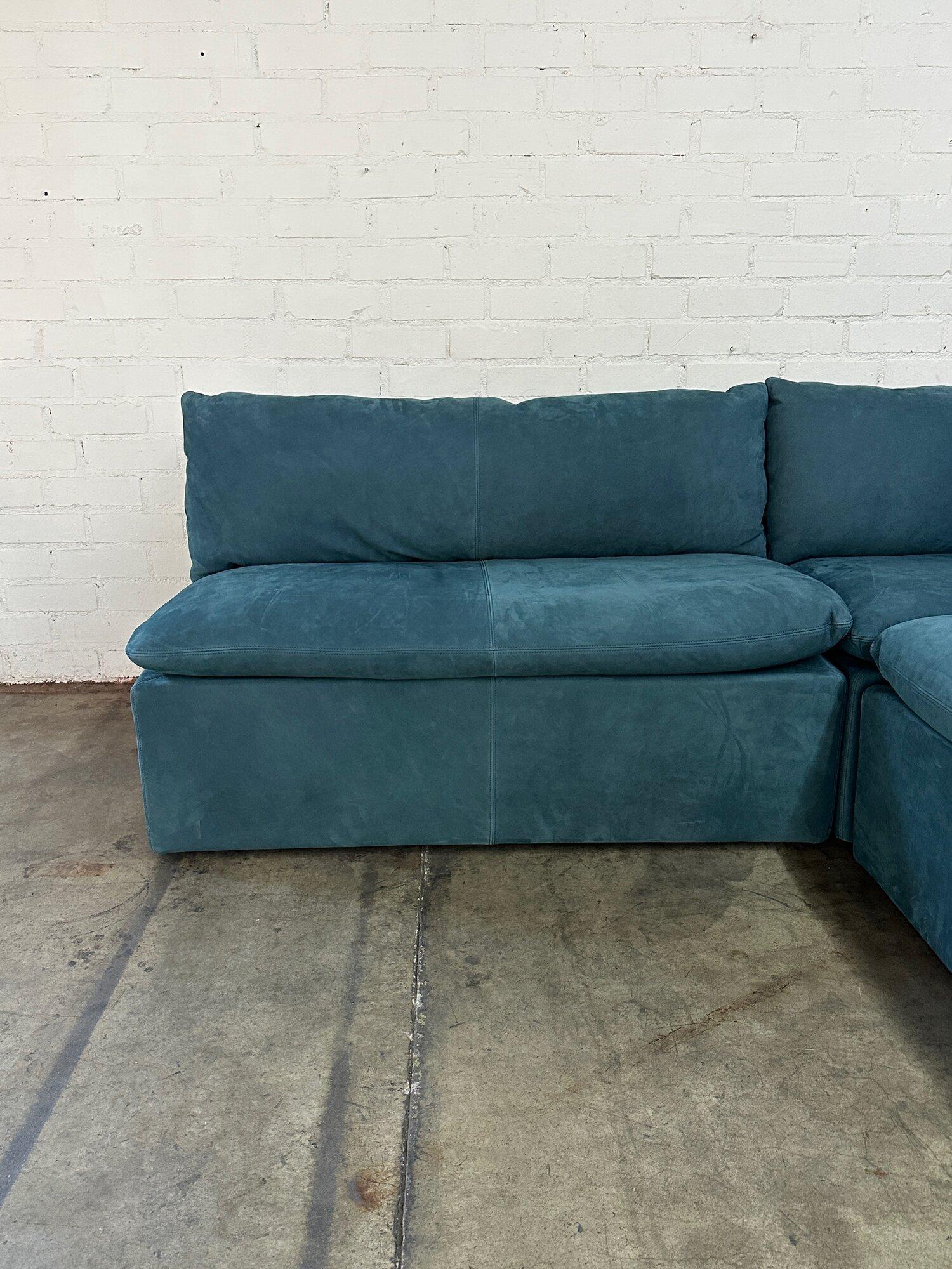 Modern Contemporary Leather Banquette in Deep Teal For Sale