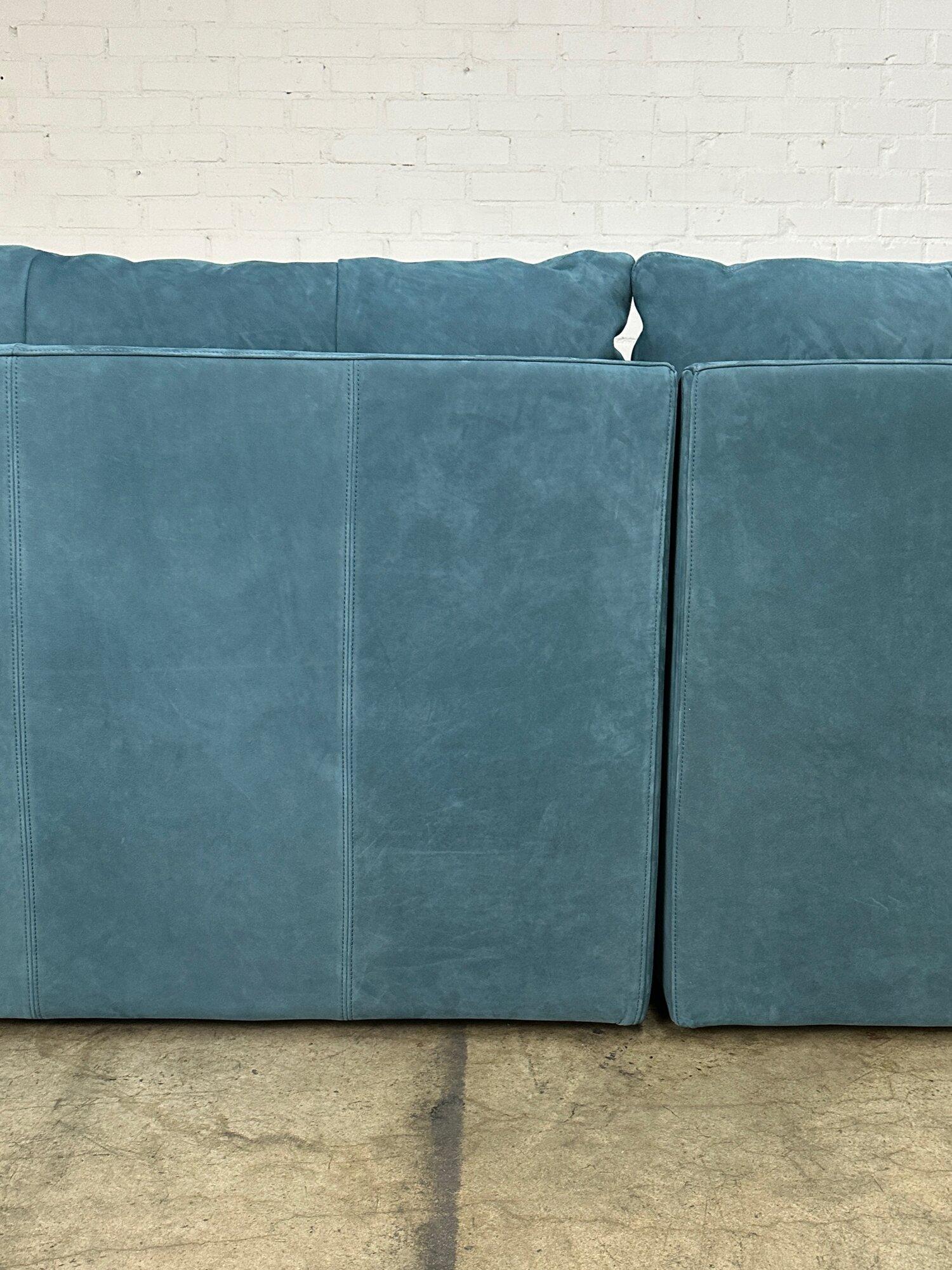 Contemporary Leather Banquette in Deep Teal For Sale 1