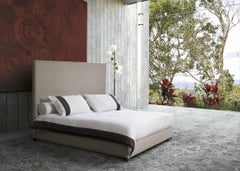 "Silk Flowers" Contemporary Leather Bed, Handmade in Italy, Customizable