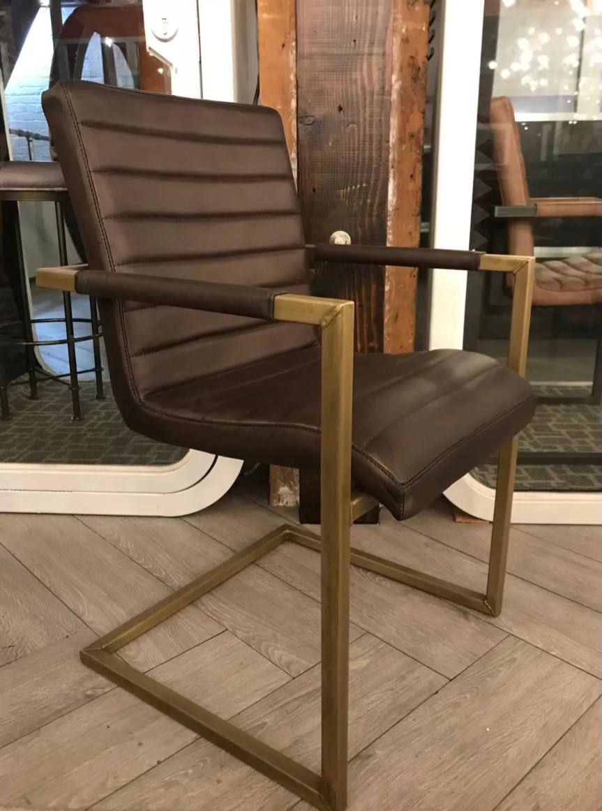 Brass Contemporary Leather Chair  For Sale