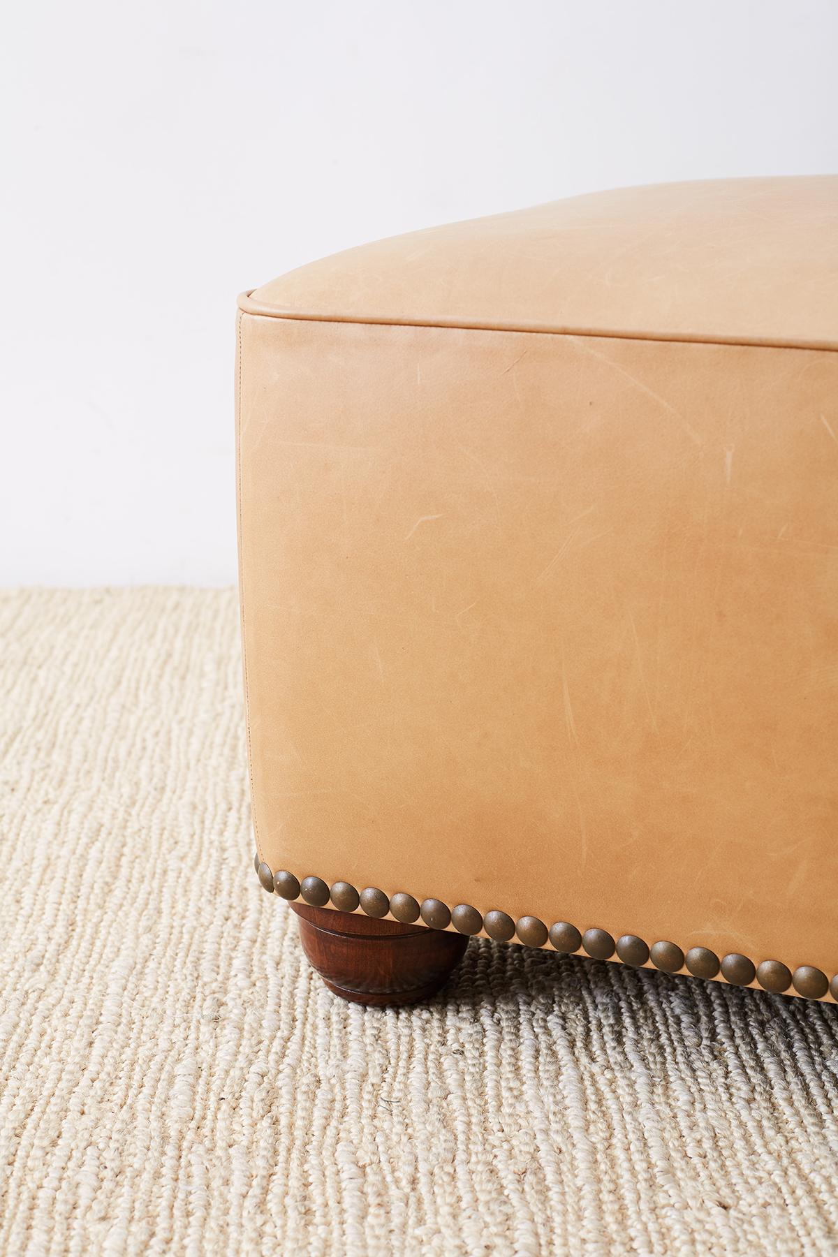 Rustic Contemporary Leather Covered Ottoman or Bench