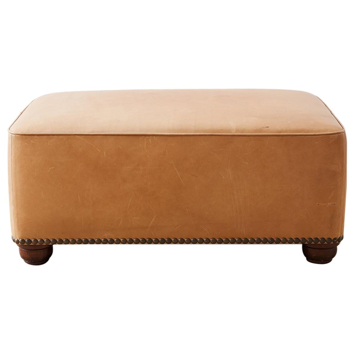 Contemporary Leather Covered Ottoman or Bench