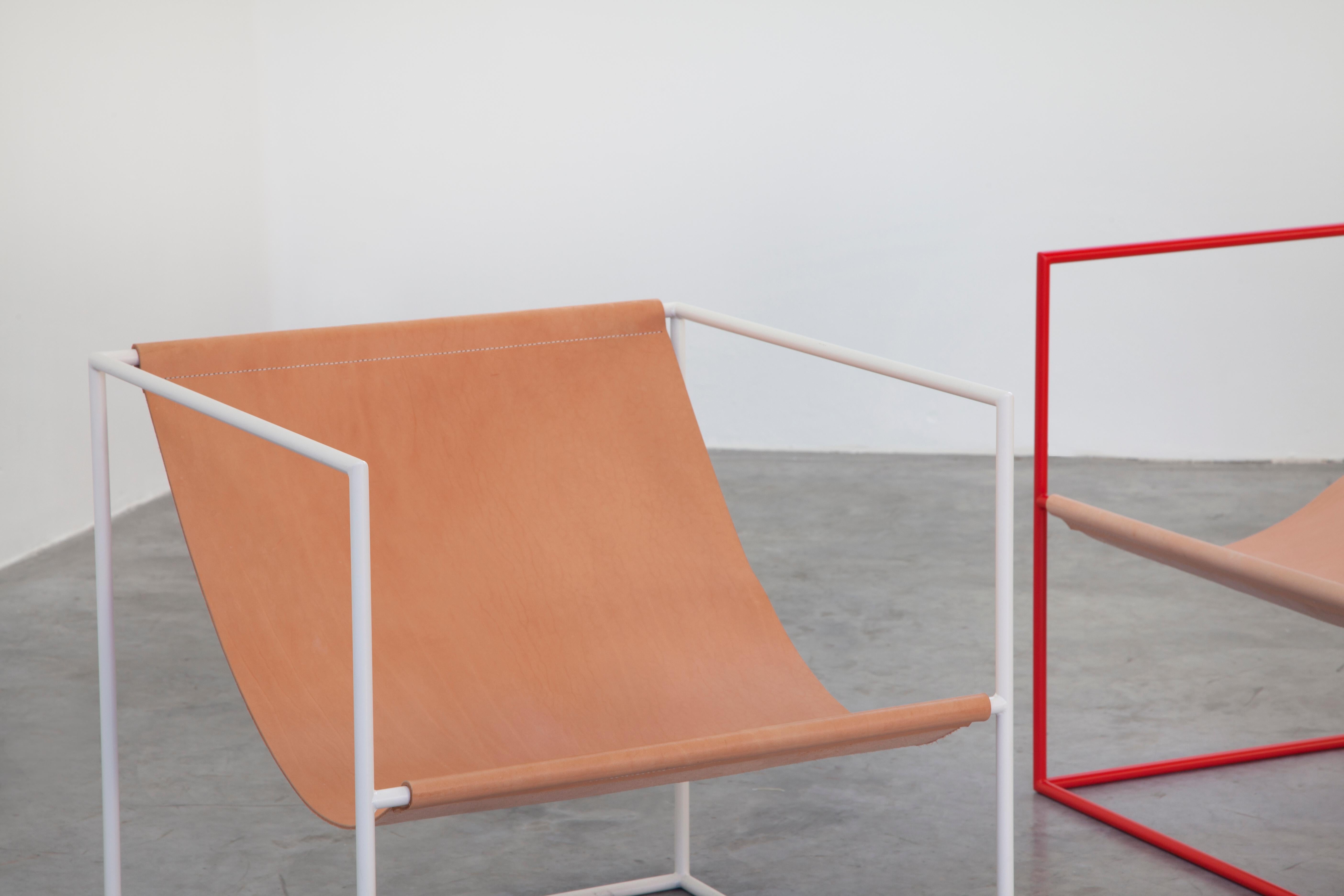 Chaise longue contemporaine en cuir 'Solo Seat' par Muller Van Severen, châssis rouge en vente 8