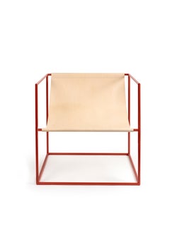 Contemporary Leather Lounge Chair 'Solo Seat' by Muller Van Severen, Red Frame