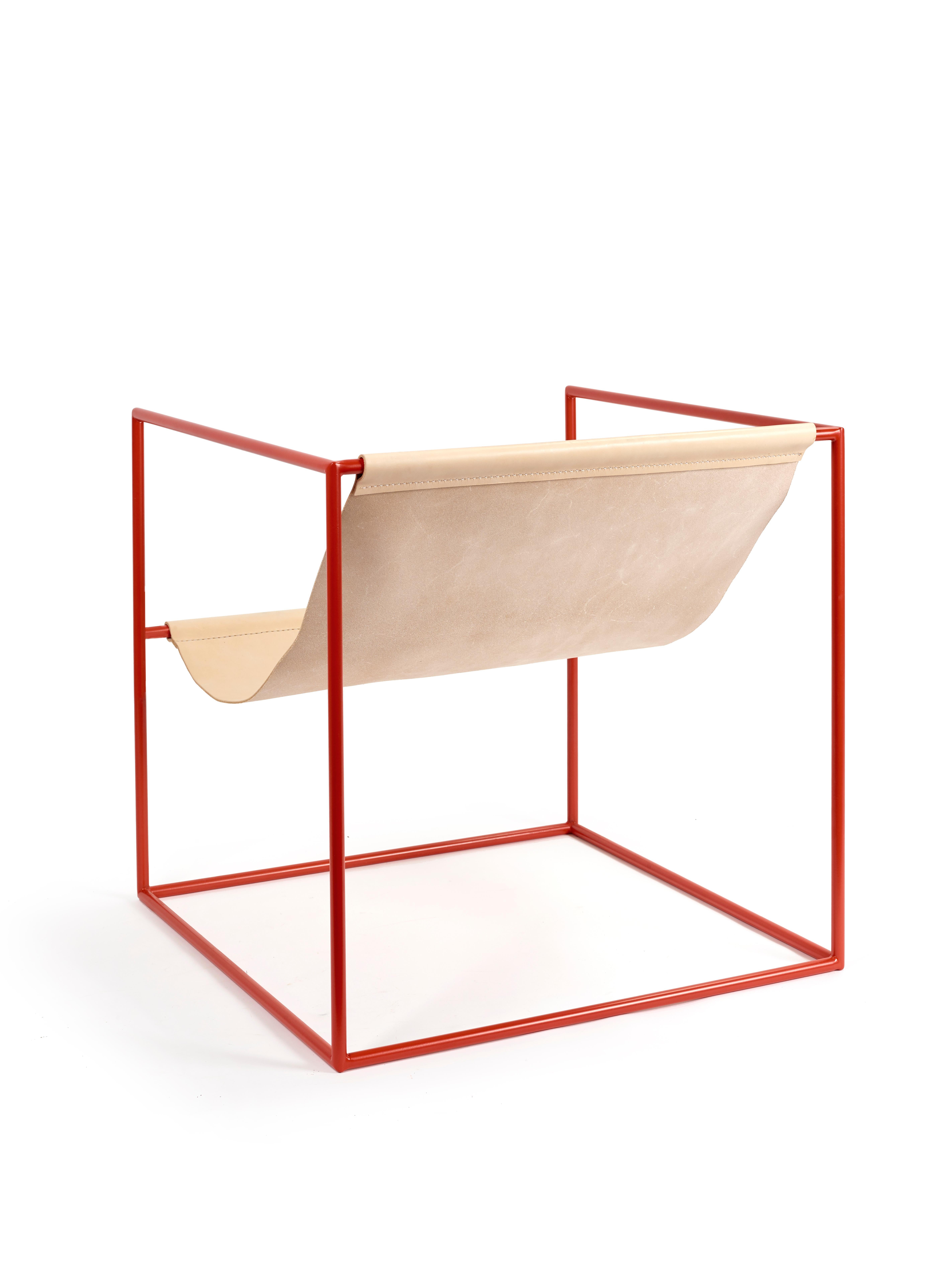 Chaise longue contemporaine en cuir 'Solo Seat' par Muller Van Severen, châssis rouge en vente 1