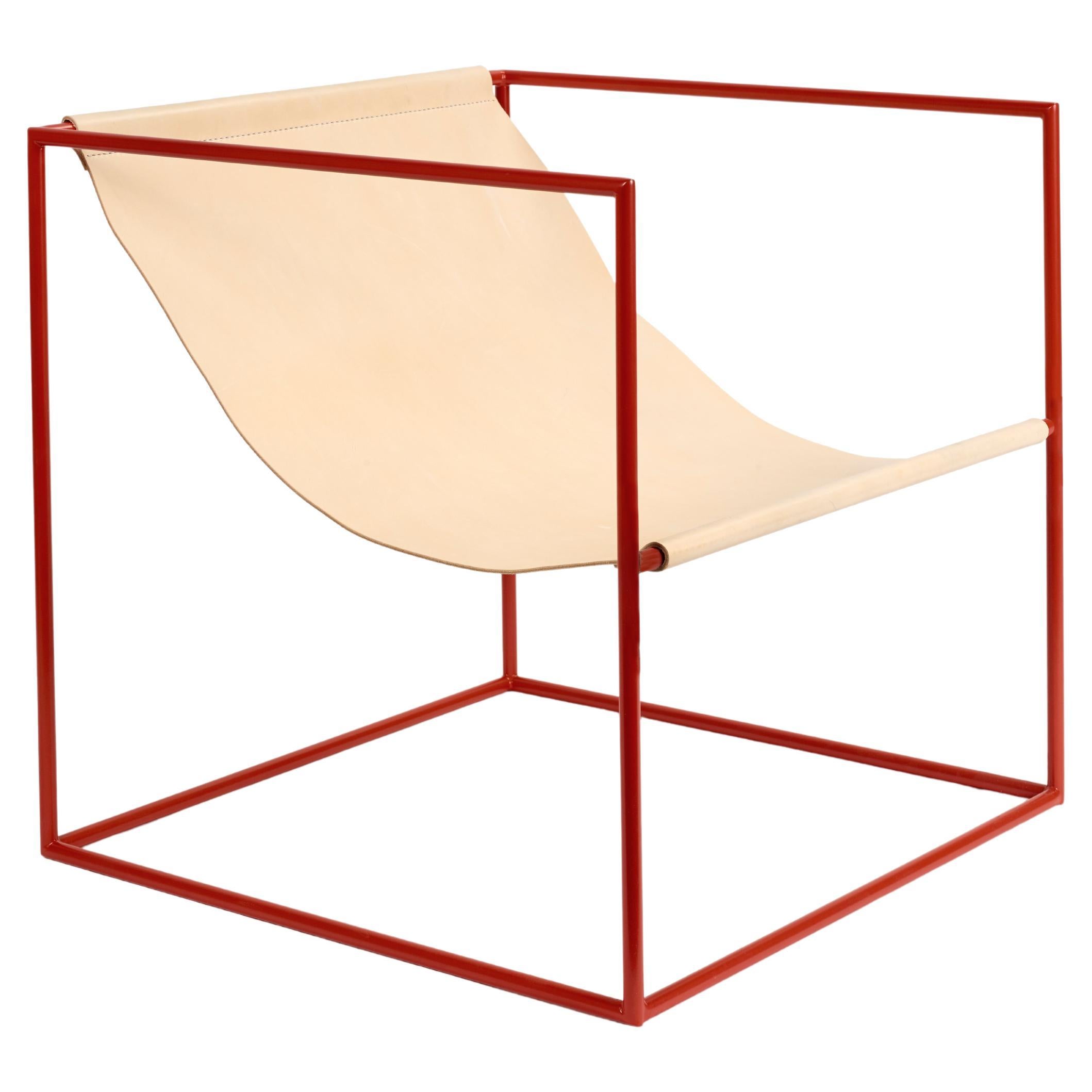 Chaise longue contemporaine en cuir 'Solo Seat' par Muller Van Severen, châssis rouge en vente