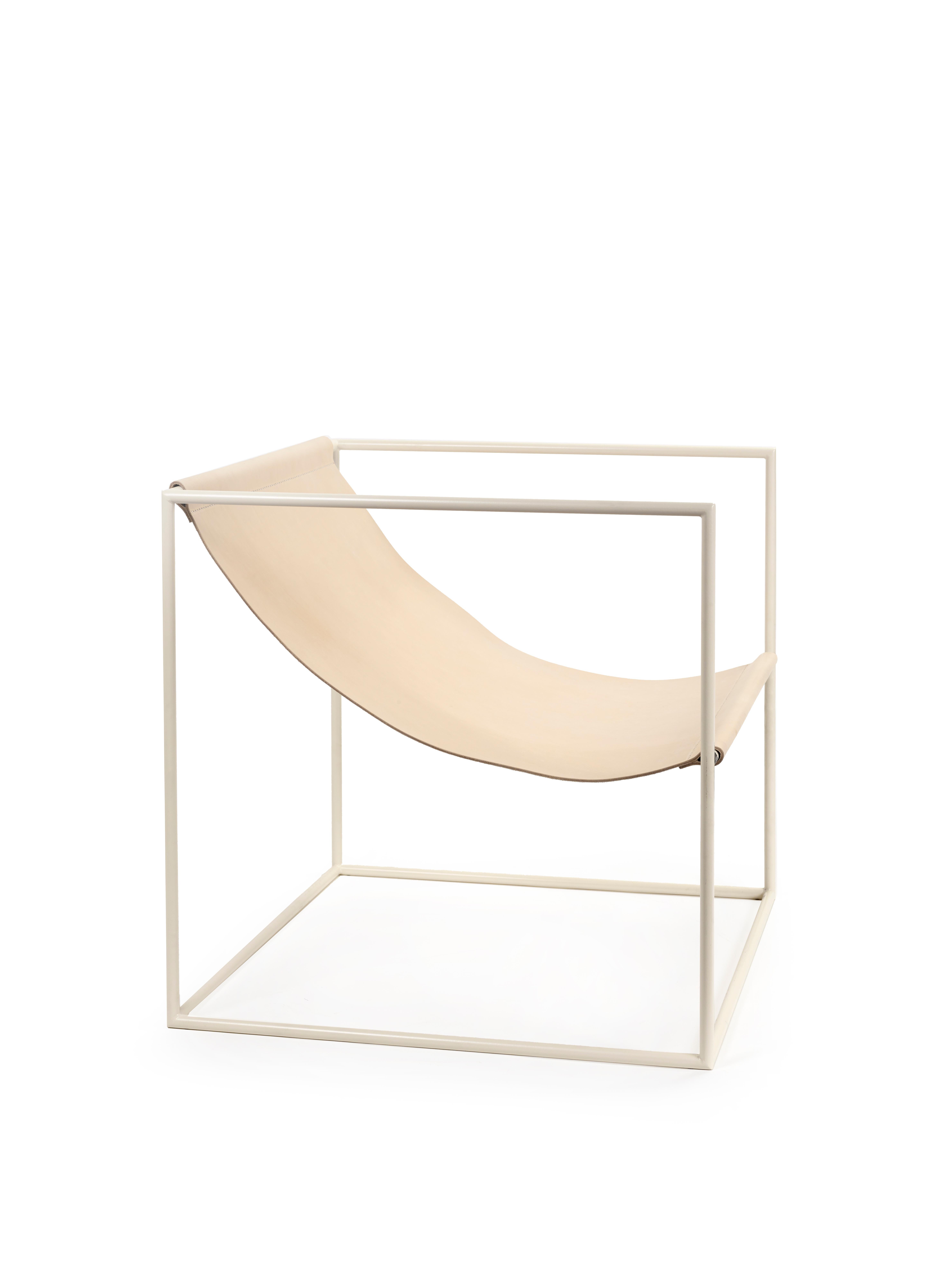 Organic Modern Contemporary Leather Lounge Chair 'Solo Seat' by Muller Van Severen, White Frame For Sale