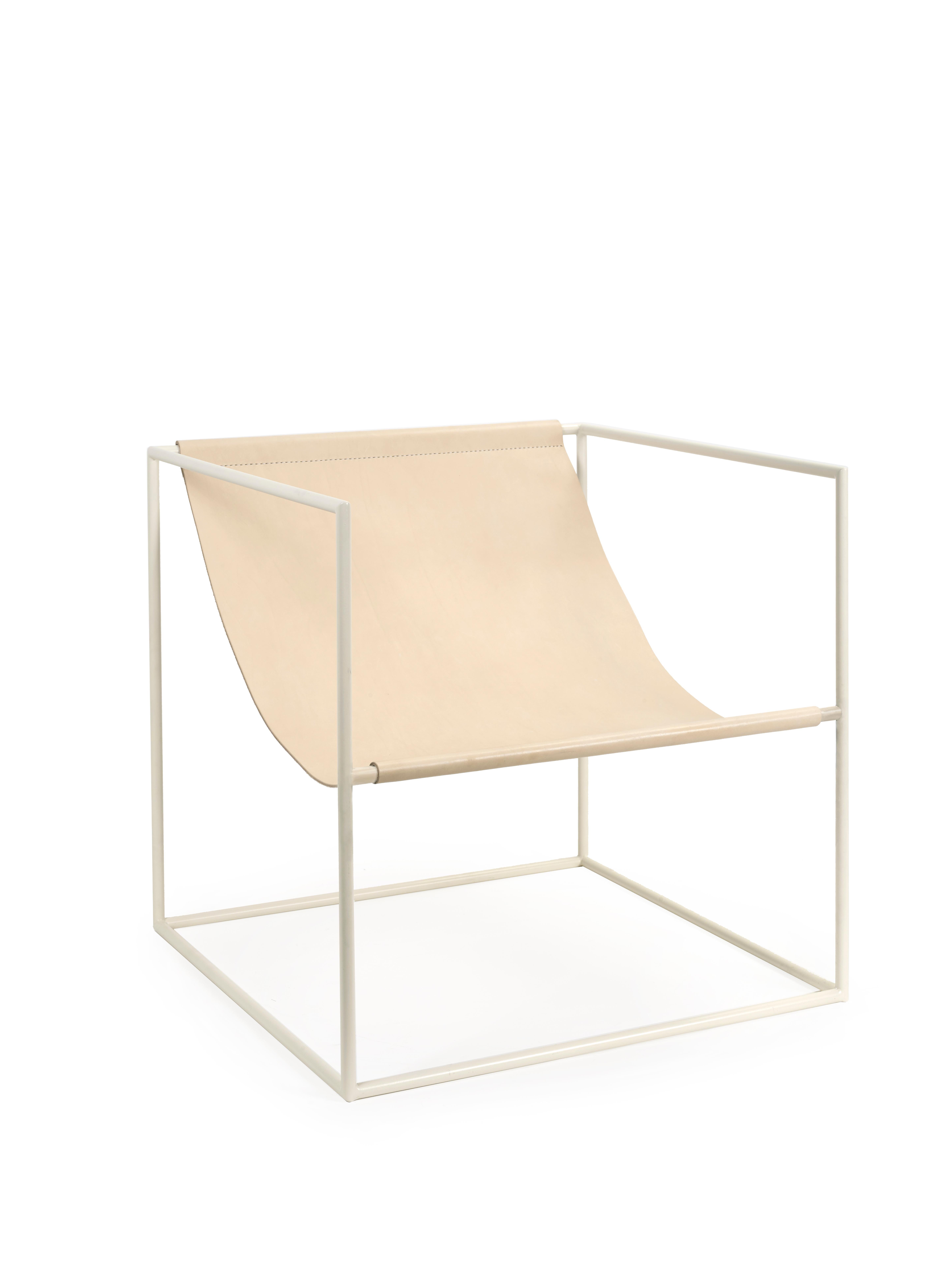 Contemporary Leather Lounge Chair 'Solo Seat' von Muller Van Severen, weißes Gestell (Belgisch) im Angebot