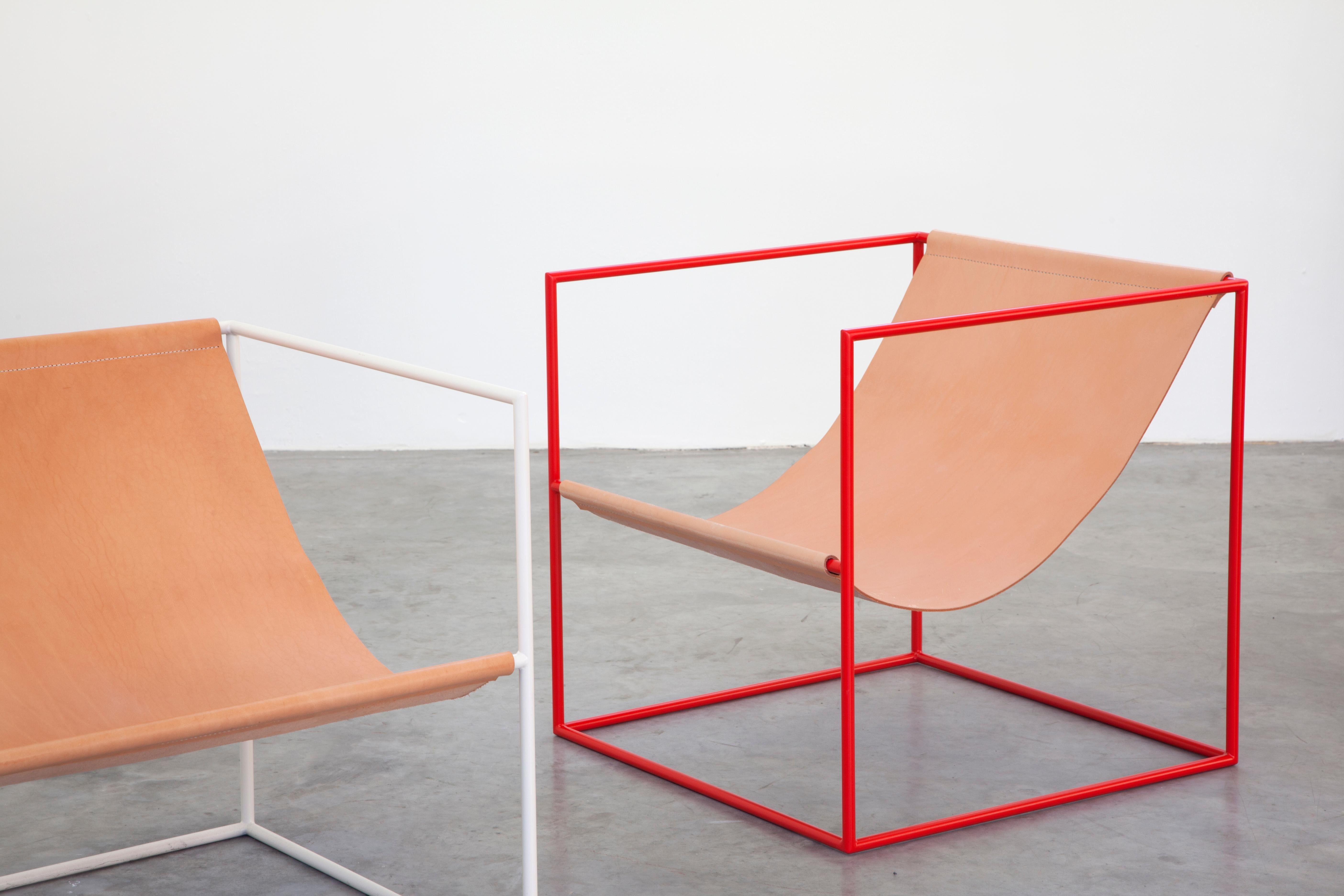 Contemporary Leather Lounge Chair 'Solo Seat' von Muller Van Severen, weißes Gestell (Stahl) im Angebot